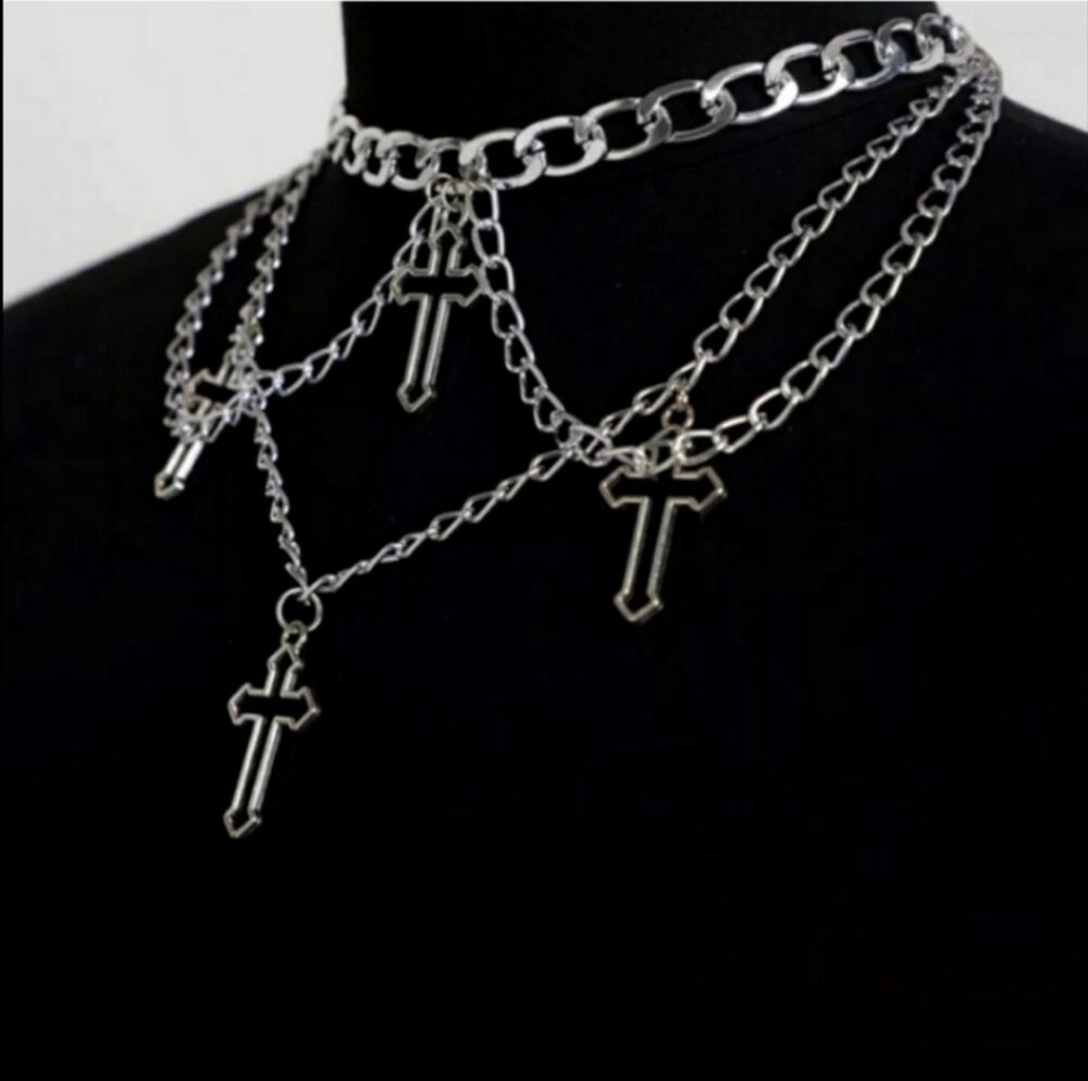 Cross Chain Choker Necklace
